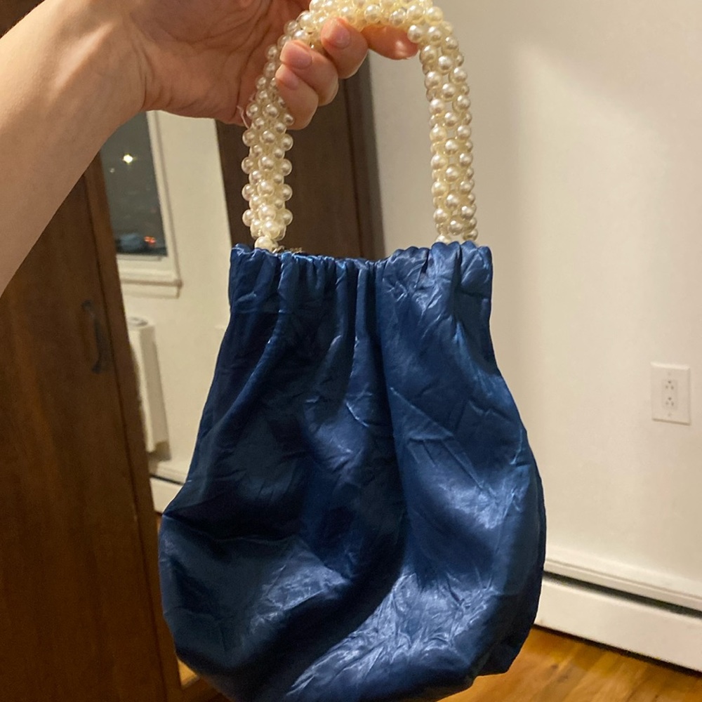 Beautiful bag deep blue satin with pearls